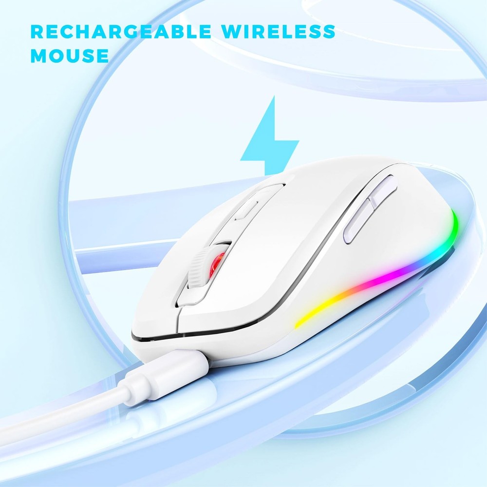 Wireless Mouse LED With Jiggler Mover Rechargeable Undetectable White Computer