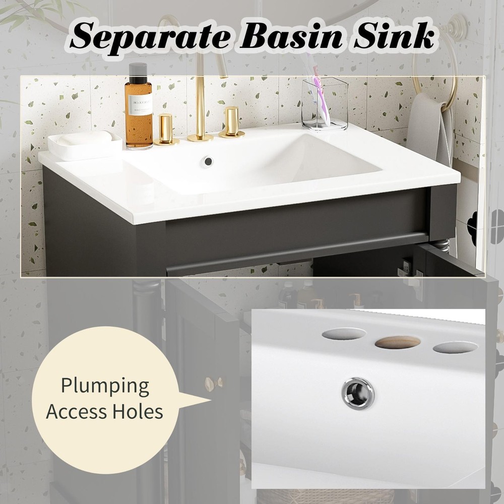 Bathroom Vanity Single Sink Cabinet Modern Storage Shelves Functional Design