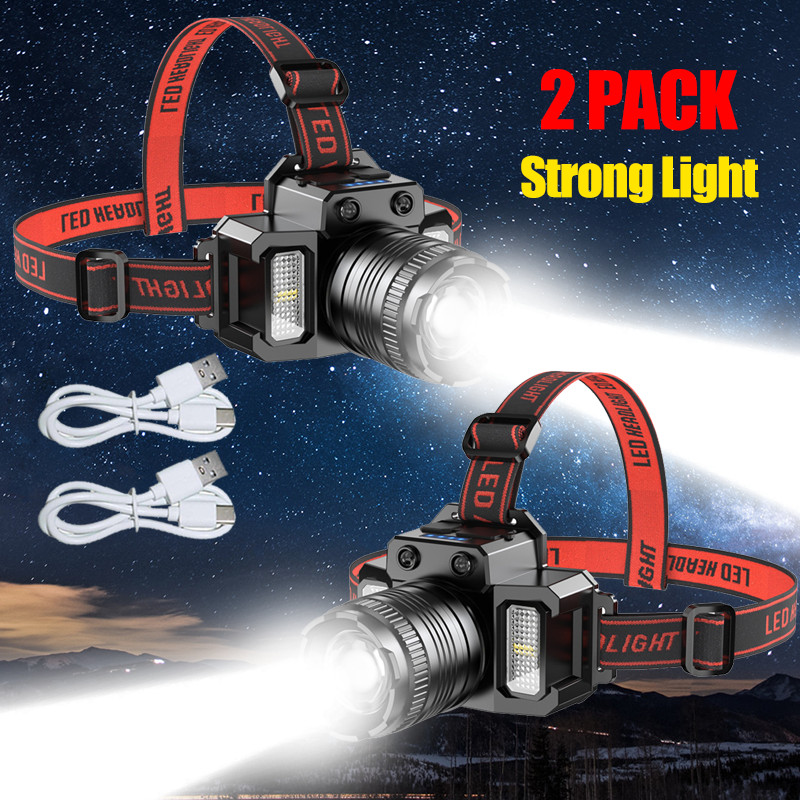 2x 9900000LM Rechargeable Sensor Headlamp 5 Modes Zoomable Headlight Flashlight