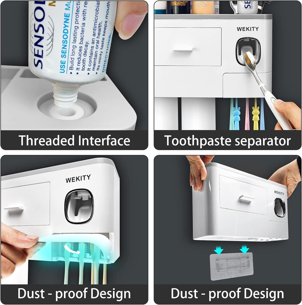 Wekity Multifunctional Wall-Mounted Toothbrush Holder, Automatic Toothpaste