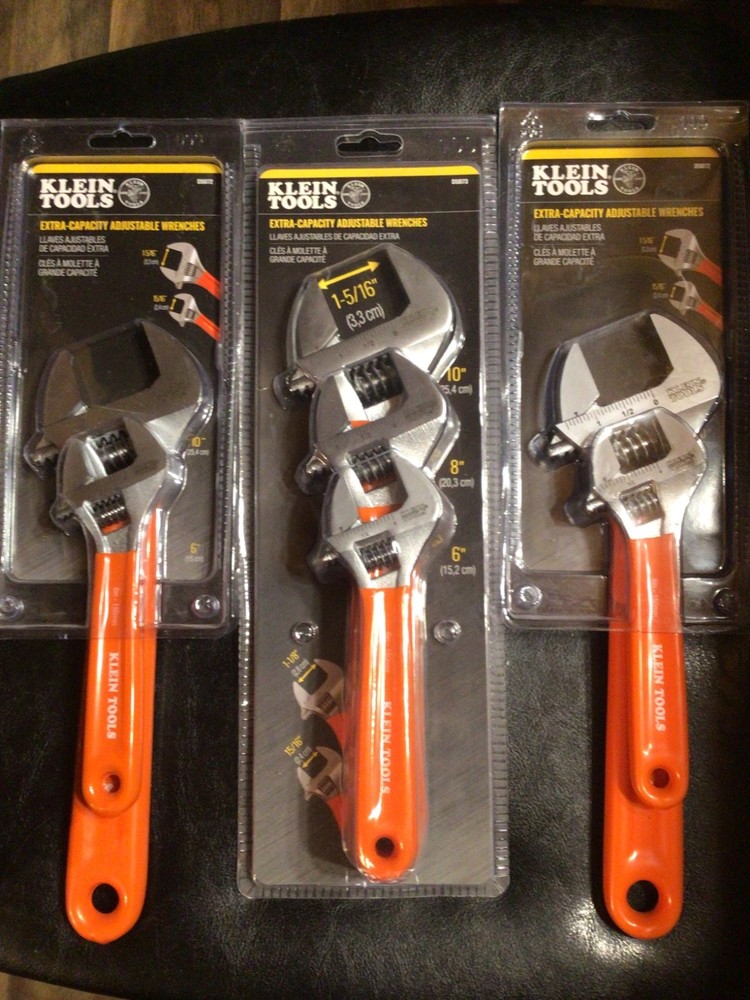New 3 Klein Tools  1- D5073  2-D5072Extra-Capacity Adjustable Wrenches, 7 Pieces
