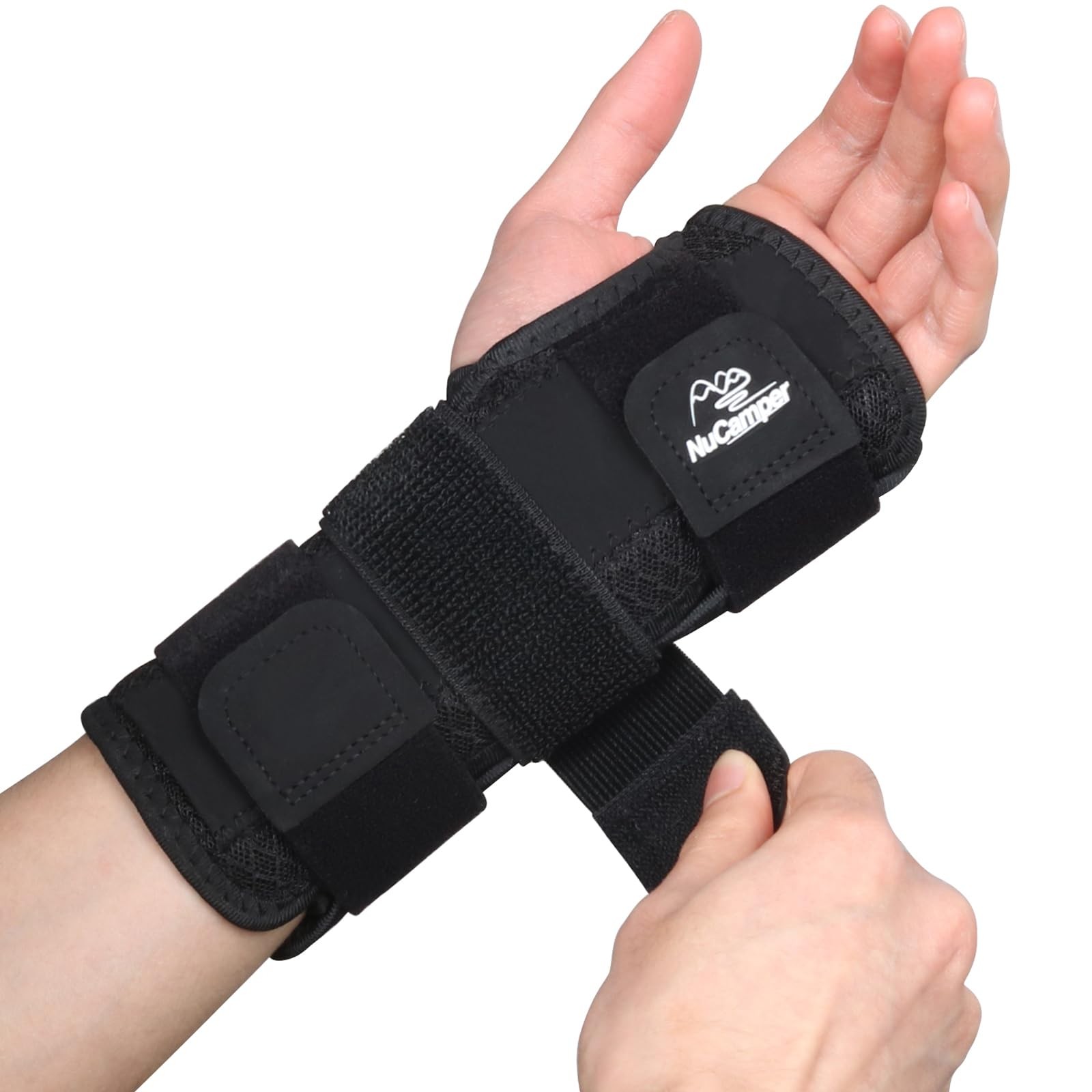 NuCamper Carpal Tunnel Wrist Brace Night Support for Men & S/M, Black-Left