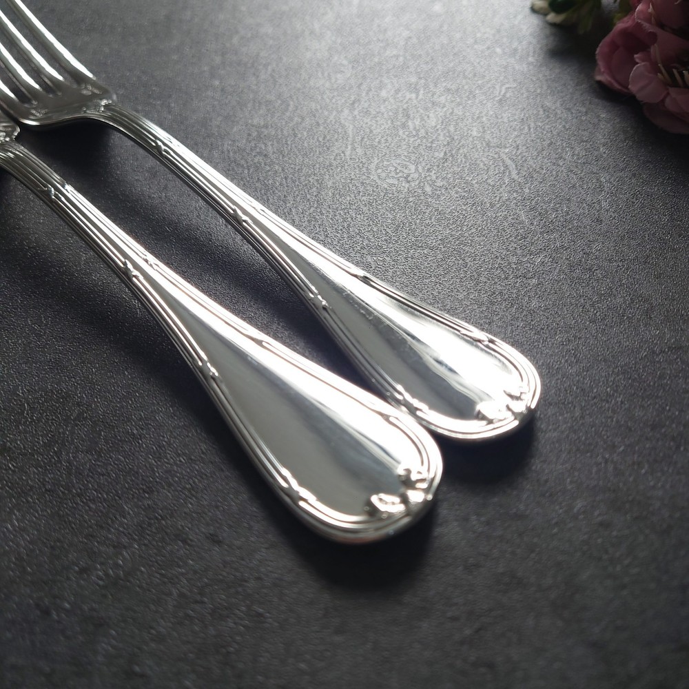 Christofle Rubans Table Fork 2pcs Silverplate Flatware Excellent