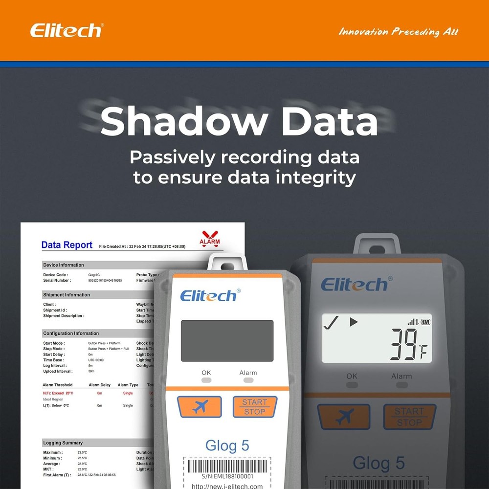 Elitech Temperature Data Logger 4G Single-Use 32000 Point PDF/CSV Report Glog 5T