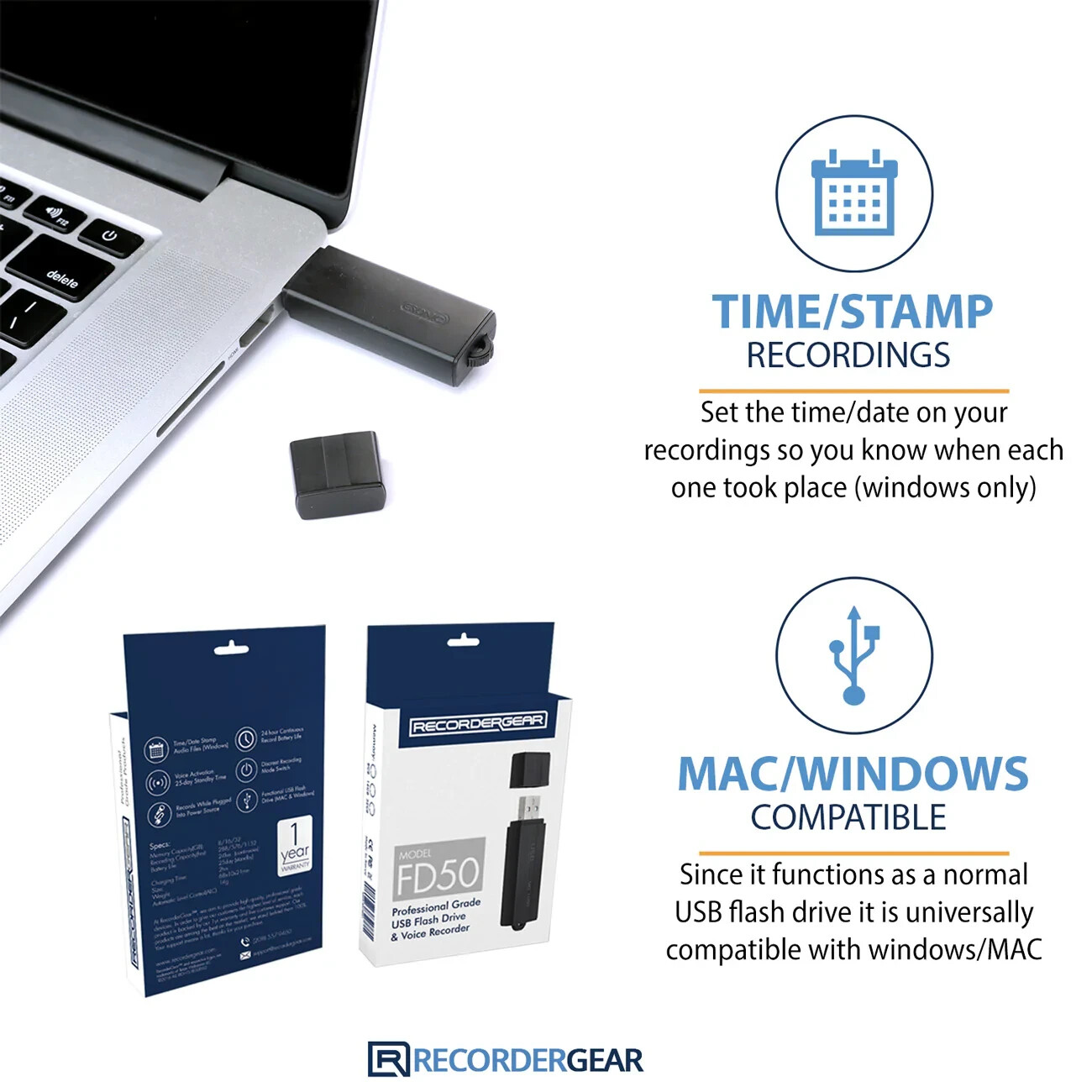 FD50 Mini Hidden Small Audio Recording Device, Voice Activation, 25-day Battery