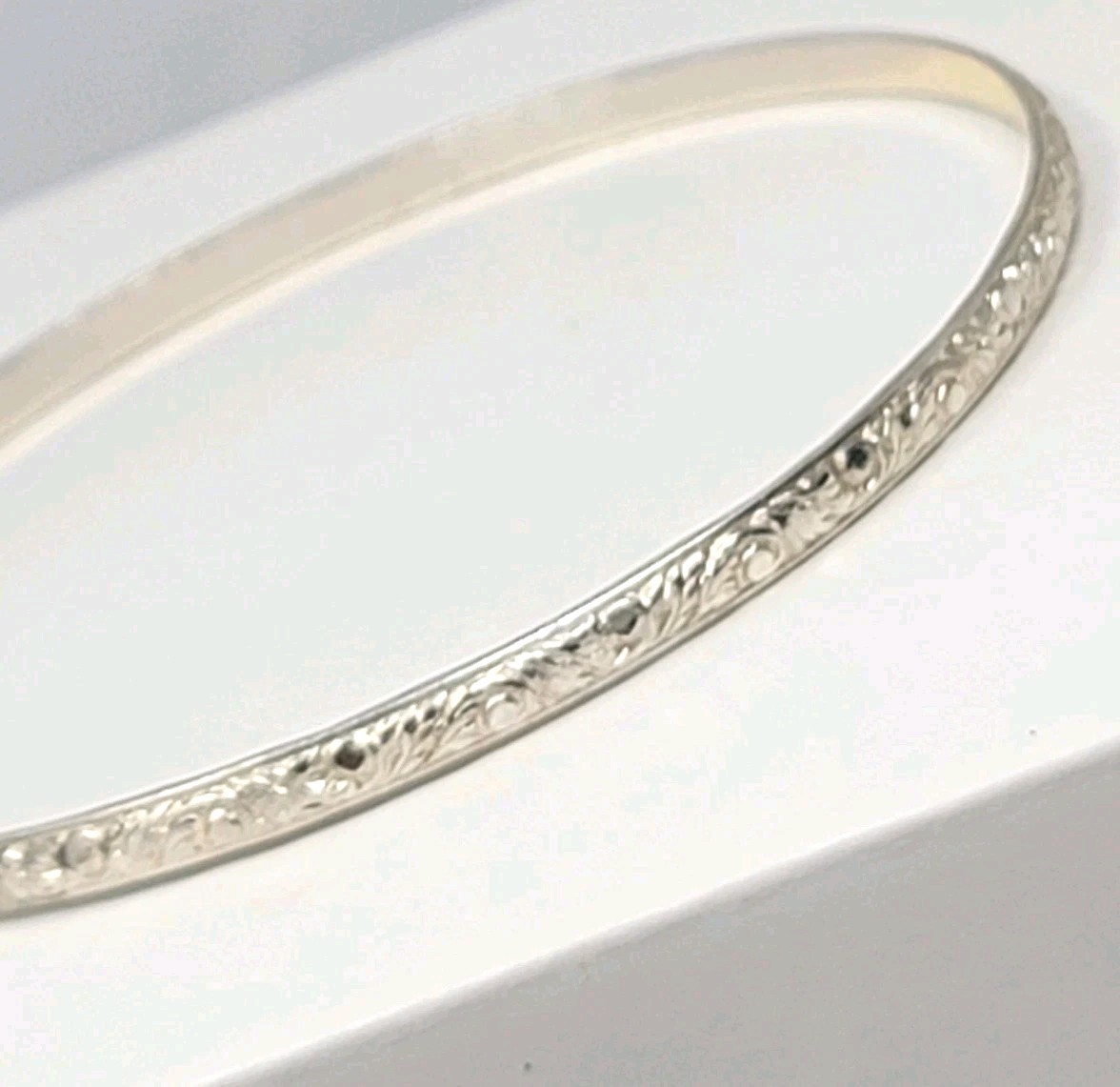 Vintage Sterling Silver 925 FANCY Bangle Bracelet Size 8.25" 3.5mm