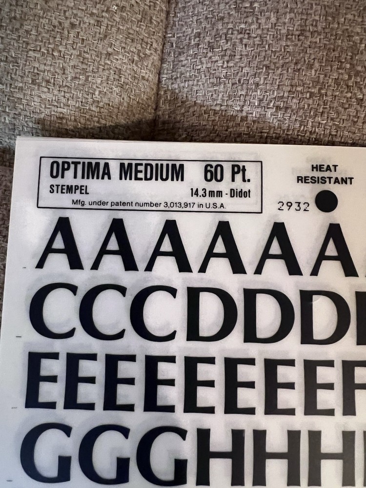 Zip-a-Tone - 592-60 CN - Optima Medium - 60 Pt. Upper Case Letters (2 Sheets)