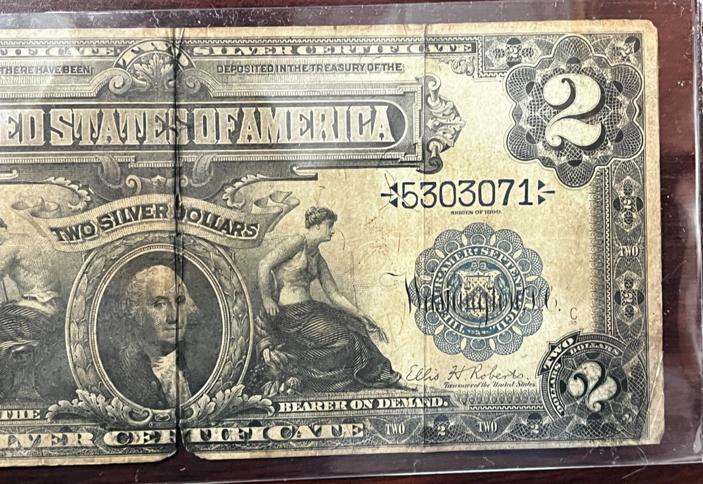 1899 $2 LARGE TWO DOLLAR BILL SILVER CERTIFICATE NOTE