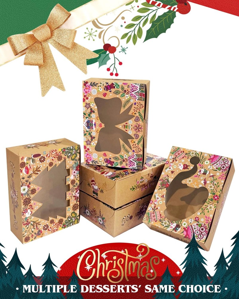 Christmas Cookie Boxes 48Pack 6x8x2.7 Inch Bakery Box Window Bow Design
