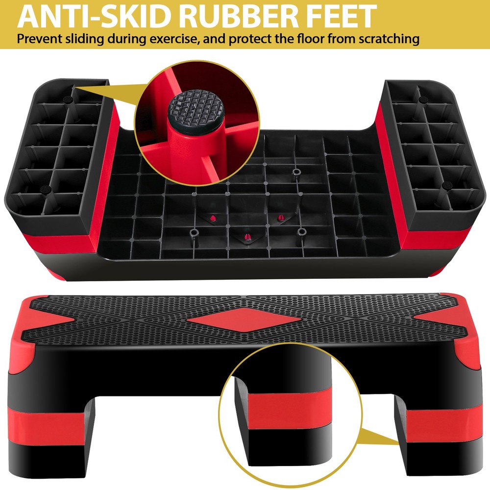 26.5" Aerobic Exercise Step Platform w/4 Risers Adjustable Workout Stepper Red