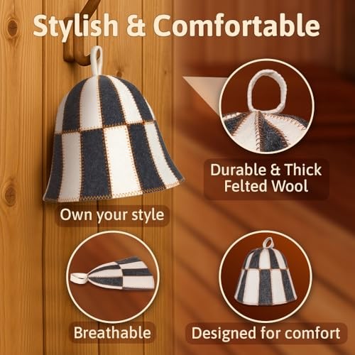 Wool Sauna Hat Checkered - Wool Banya Hat Sauna Cap for Men - Sauna Cap for
