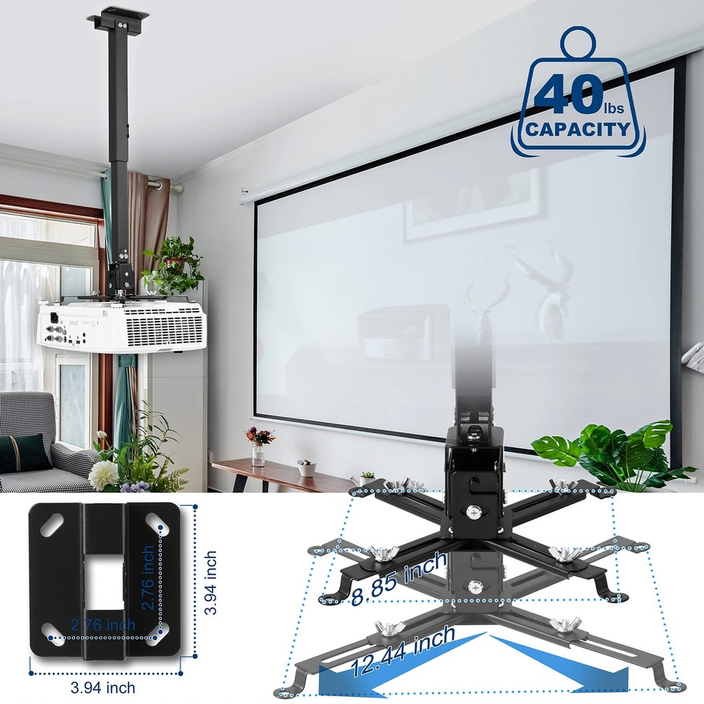Ceiling Projector Mount Universal Bracket for Low Profile Installation Black