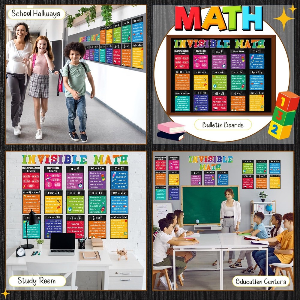 Pajean 15 Pcs Math Poster Math Bulletin Board Educational Mathematics Classro...