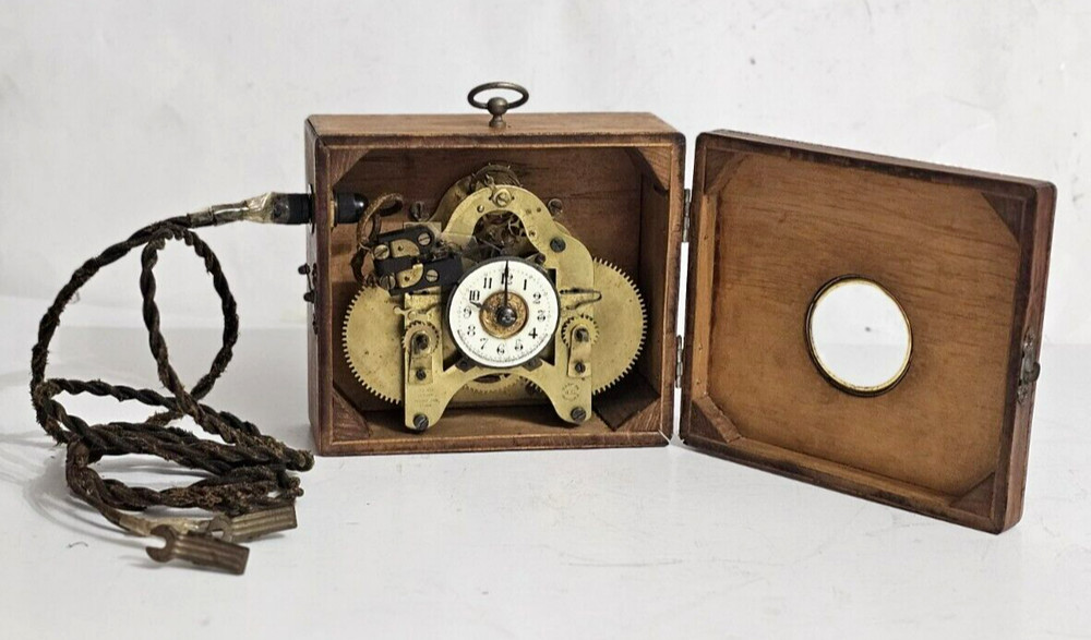 RARE ANTIQUE DYNAMITE EXPLOSIVE DETONATOR TIMER CLOCK WOODEN SWITCH BOX 1900'S