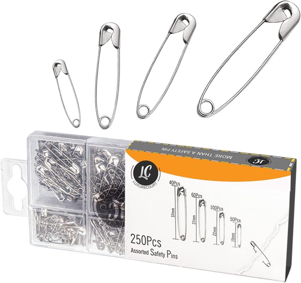 Multipurpose Safety Pins Value Pack - 250 Rust-Resistant Pins in Convenient Box