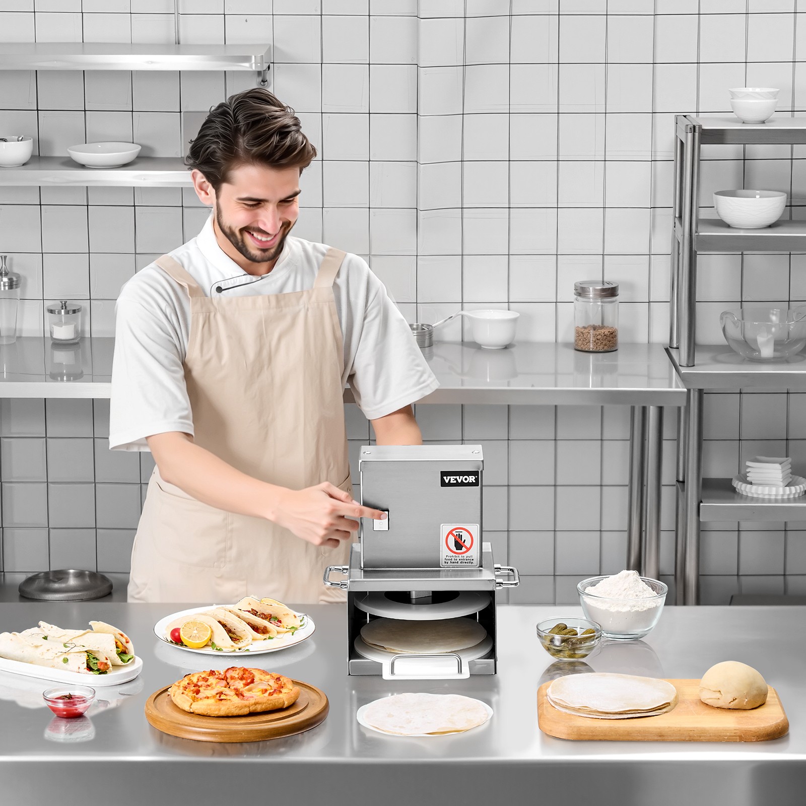 VEVOR 6" Electric Pizza Dough Press Machine Pizza Pastry Sheeter Stainless Steel