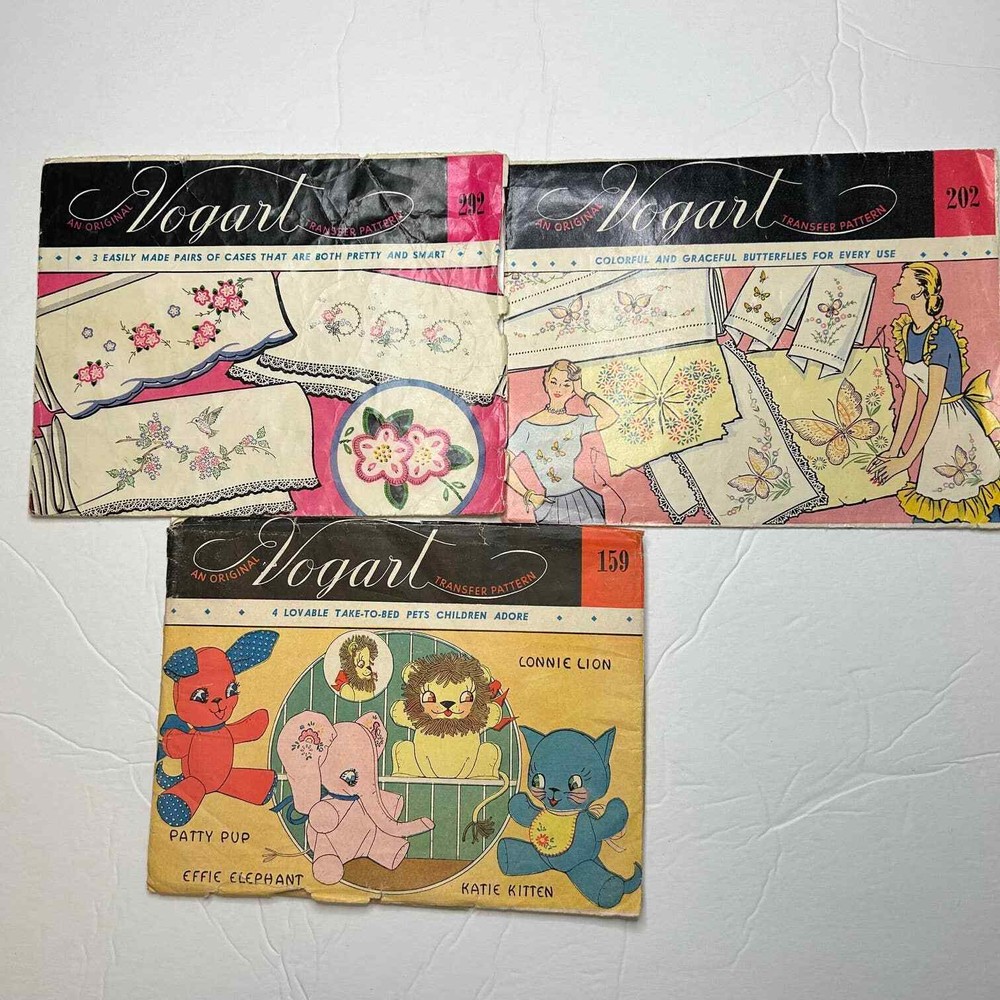 Vintage Vogart Transfer Patterns #159, #292, #202