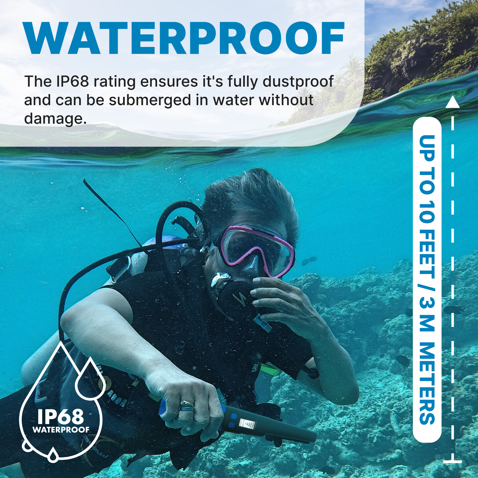 CKG Metal Detector Pinpointer 360° Detection, Fully Waterproof IP68, Color Blue