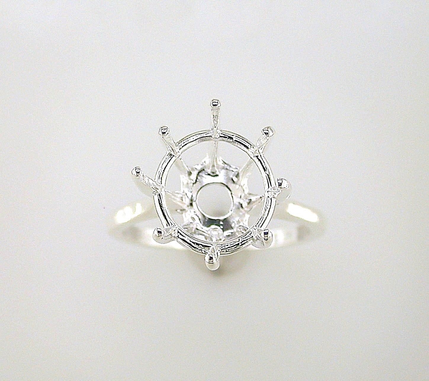 Round Deep Cut Solitaire Ring Setting Sterling Silver