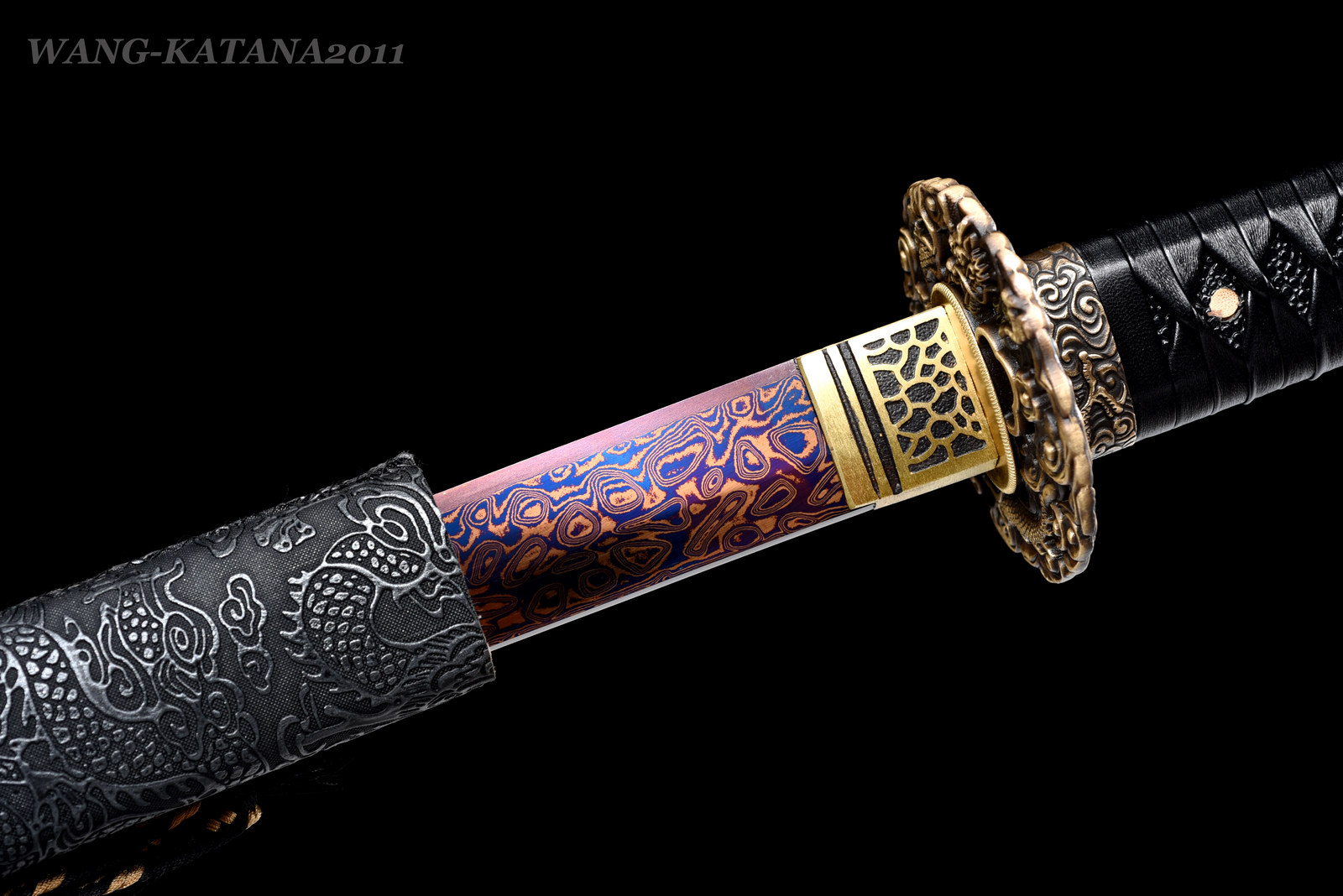 Sharp Dragon Katana Red&Blue Damascus Folded 1095 Steel Japanese Samurai Sword