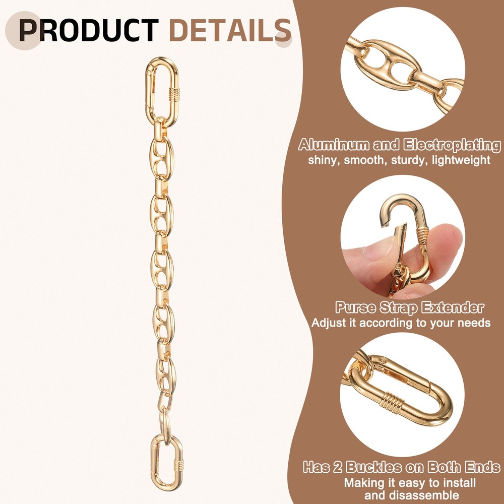 Purse Strap Extender 8.7-Inch, Bag Extender Chain Light Gold, Flat Style