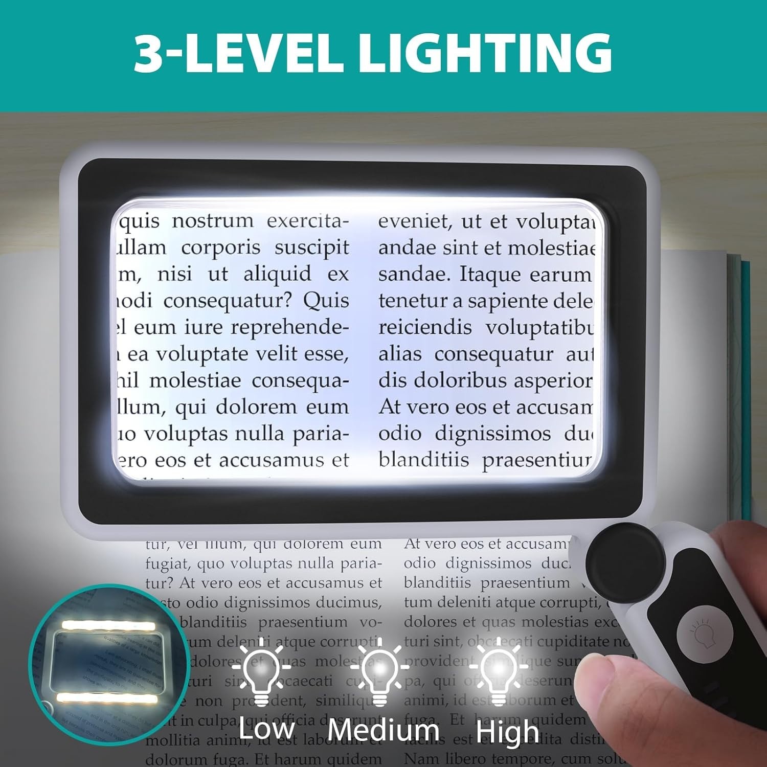 5X Magnifying Glass W/Light Rechargeable LED Handheld Reading Low Vision Seniors