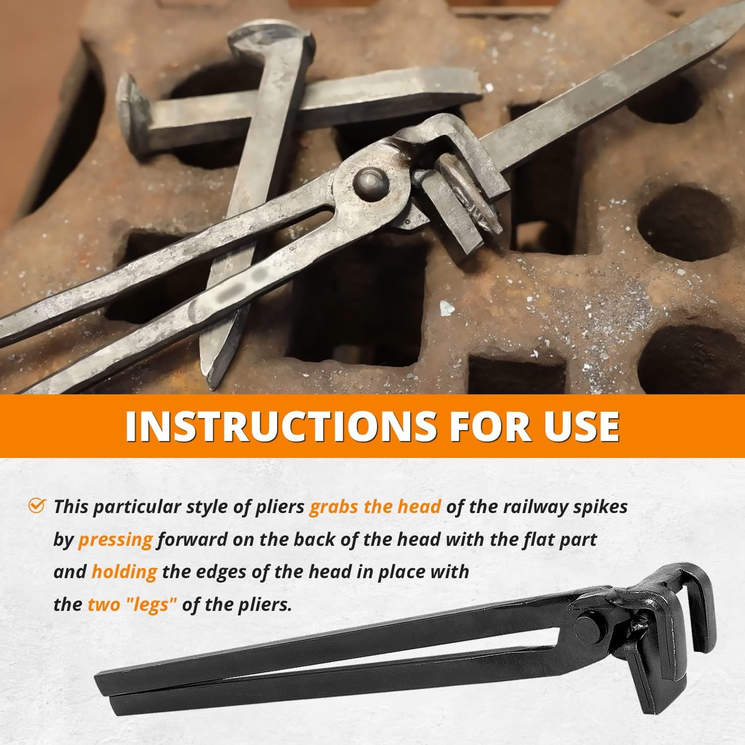 Blacksmith Railroad Spike Tongs for Holding Railroad Spikes RR Spike Head Tongs