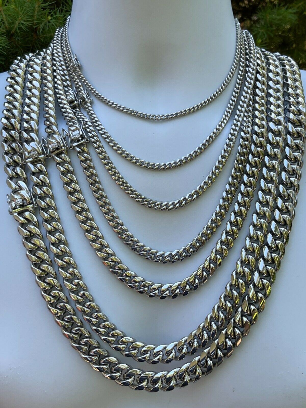 Real Solid Stainless Steel Miami Cuban Link Chain Necklace Or Bracelet Box Clasp