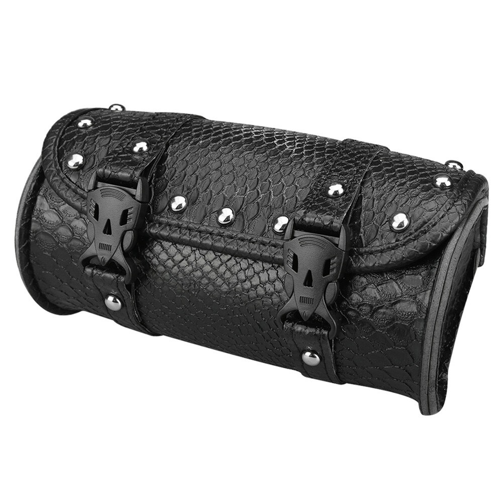 Motorcycle Front Fork Tool Roll Bag PU Leather Saddlebag Handlebar Storage Pouch