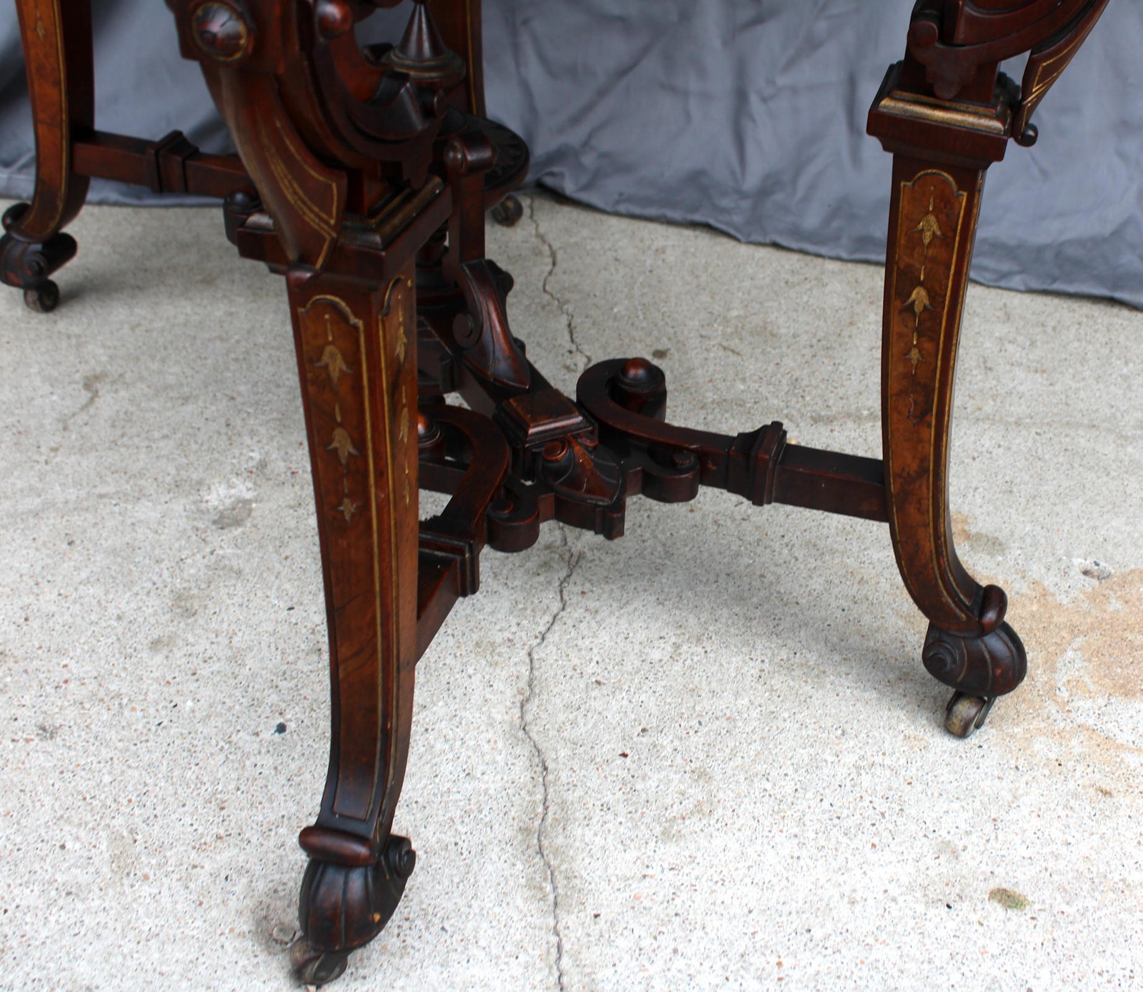 Antique Victorian Renaissance Revival Parlor table with framed Brown Marble top