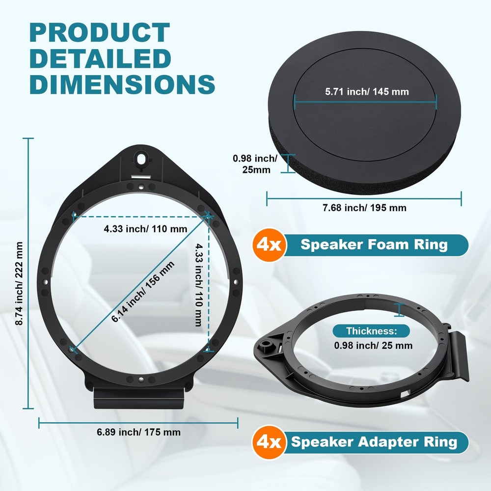 6.5" Speaker Adapter Spacer Ring with Foam Ring, Compatible with Chevy/Silver...