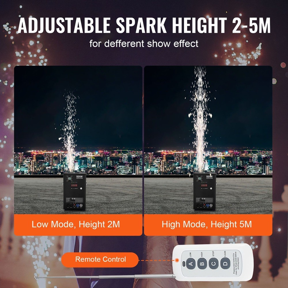 700W Cold Spark Launcher, Adjustable Height 6.6–16.4ft, DMX+LED Interface