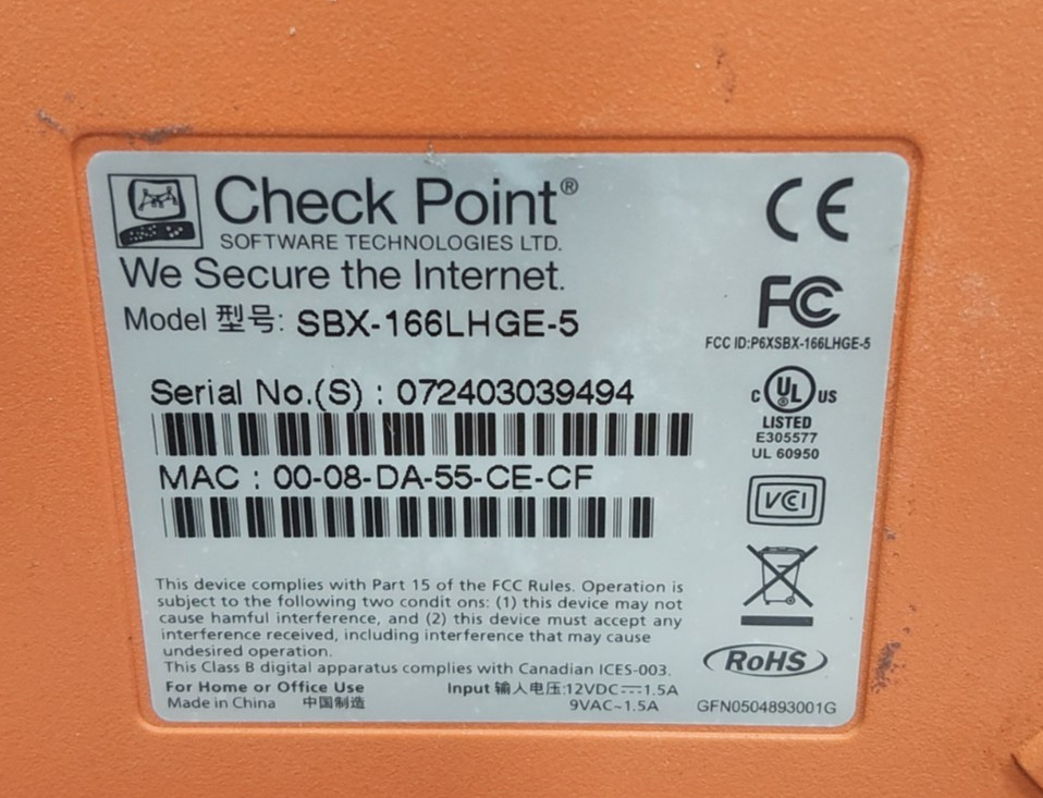 Check Point Model SBX-166LHGE-5