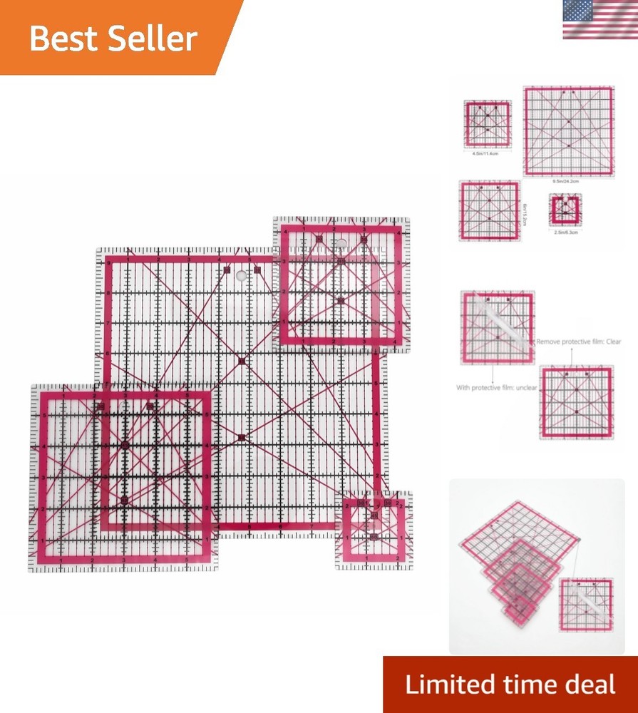 Complete 4-Piece Clear Ruler Set for Precision Sewing & Crafting Essentials