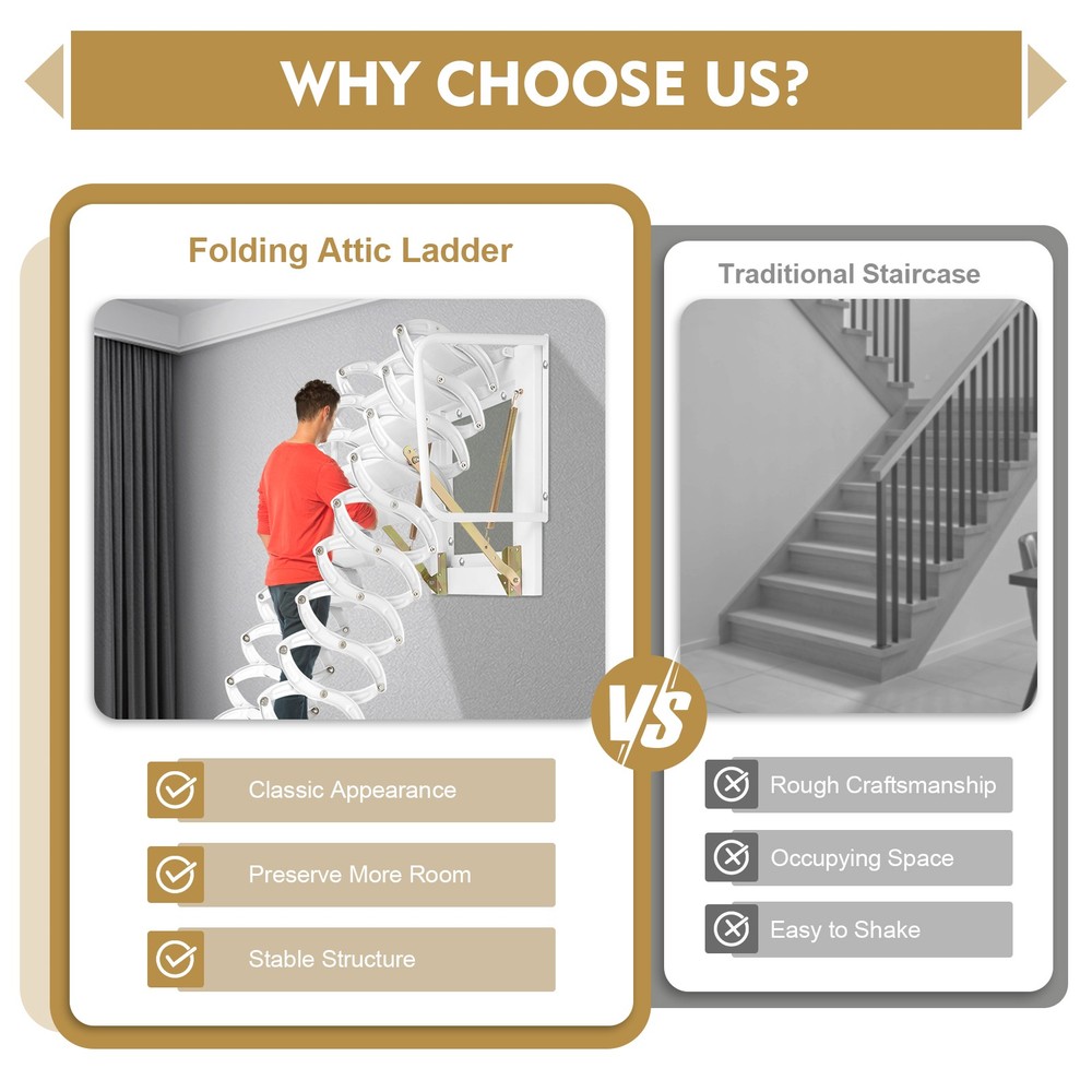 12 Step Wall Mounted Telescoping Loft Ladder Pull Down Folding Attic Stairs