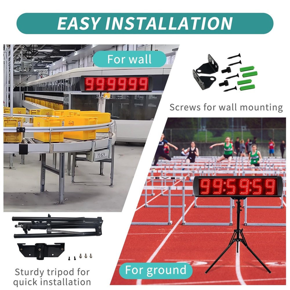 Race Clock with Tripod, LED Digital Display with Counter Function can up to 9...
