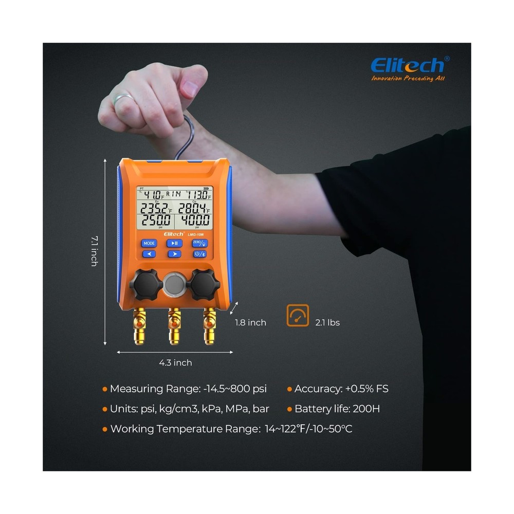 Elitech Wireless Digital Manifold Gauge Set Data Logging Refrigerant HVAC Gau...