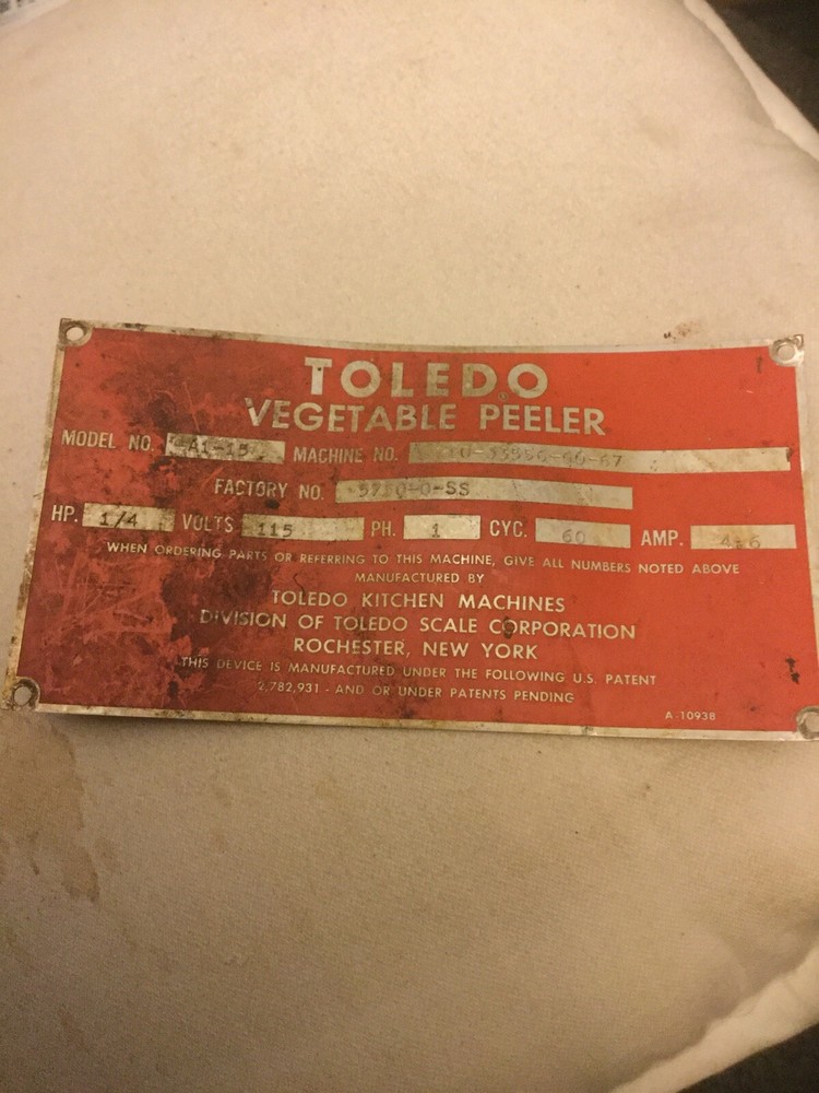Toledo Vegetable Peeler Metal Plate