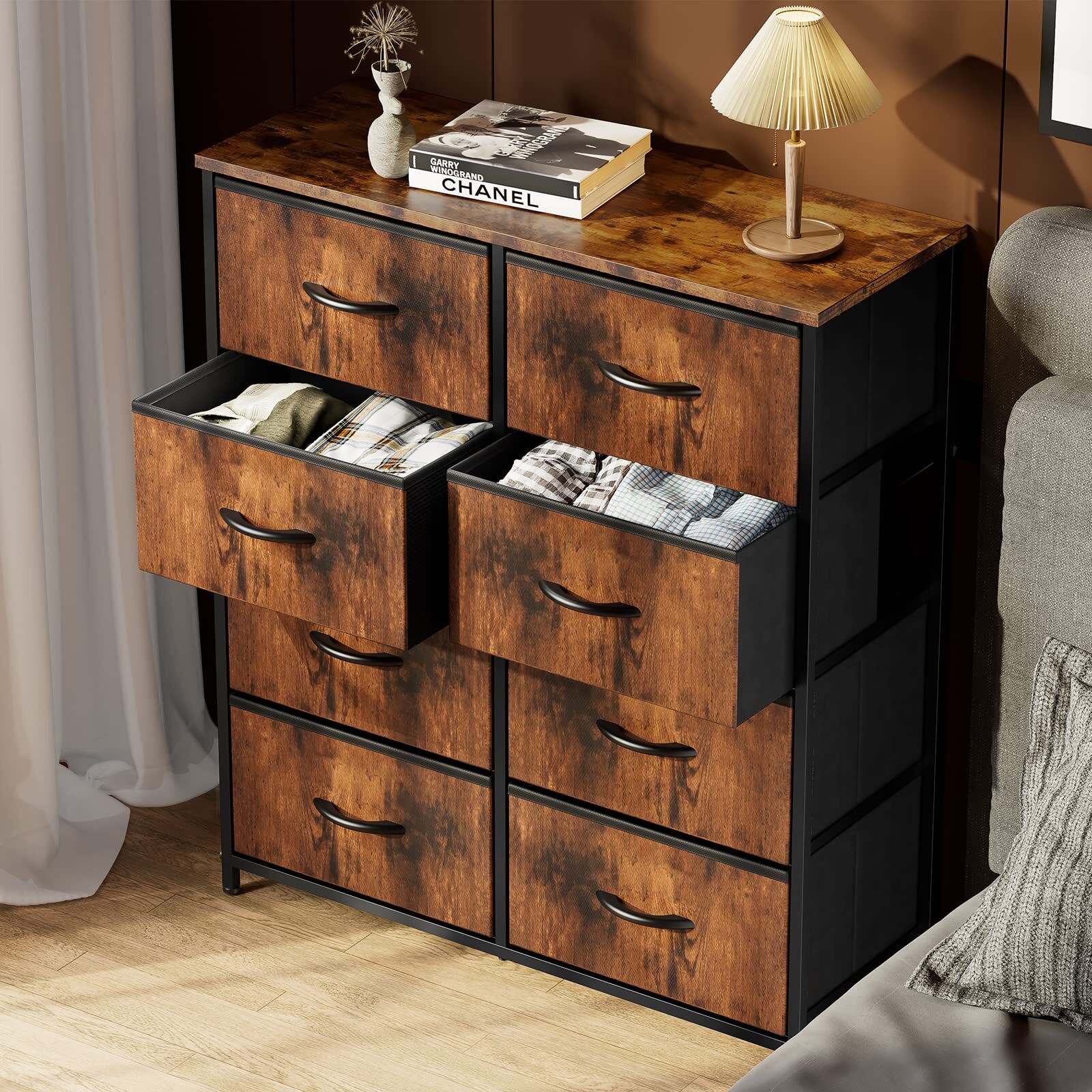 8 Drawers Dresser for Bedroom Chest Organizer Storage Tower with Fabric Bins