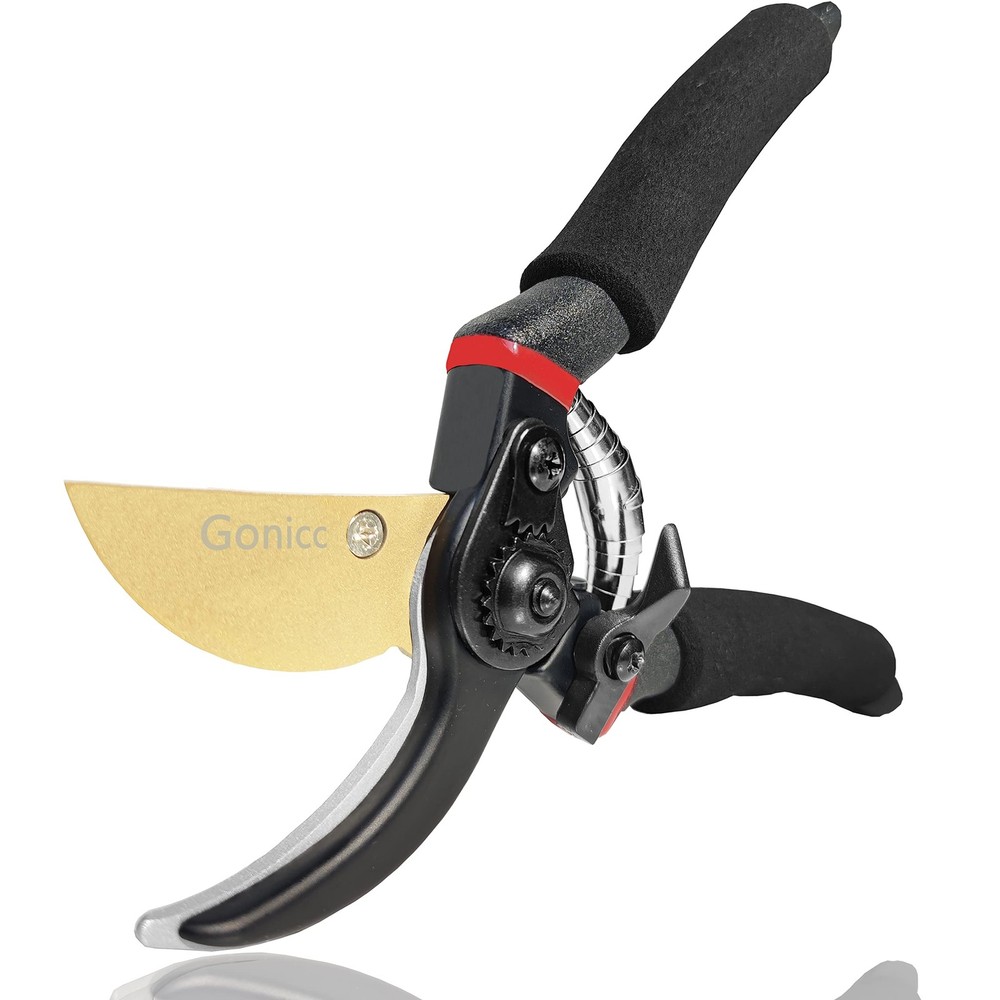 gonicc 8" Professional Premium 8 Inch, Golden Titanium Bypass Pruning Shears
