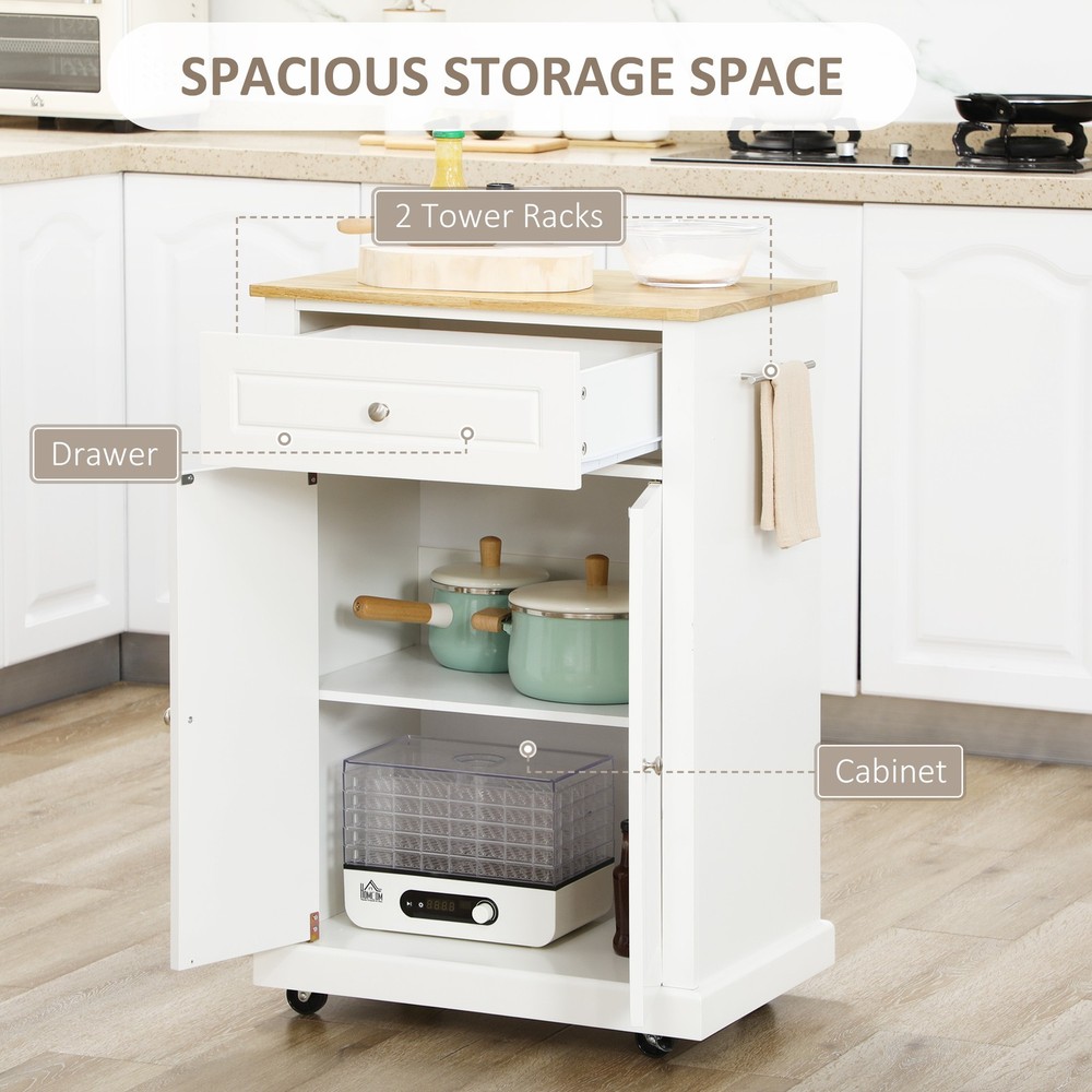 Rolling Kitchen Island Cart, Portable Serving Trolley Table with Drawer,