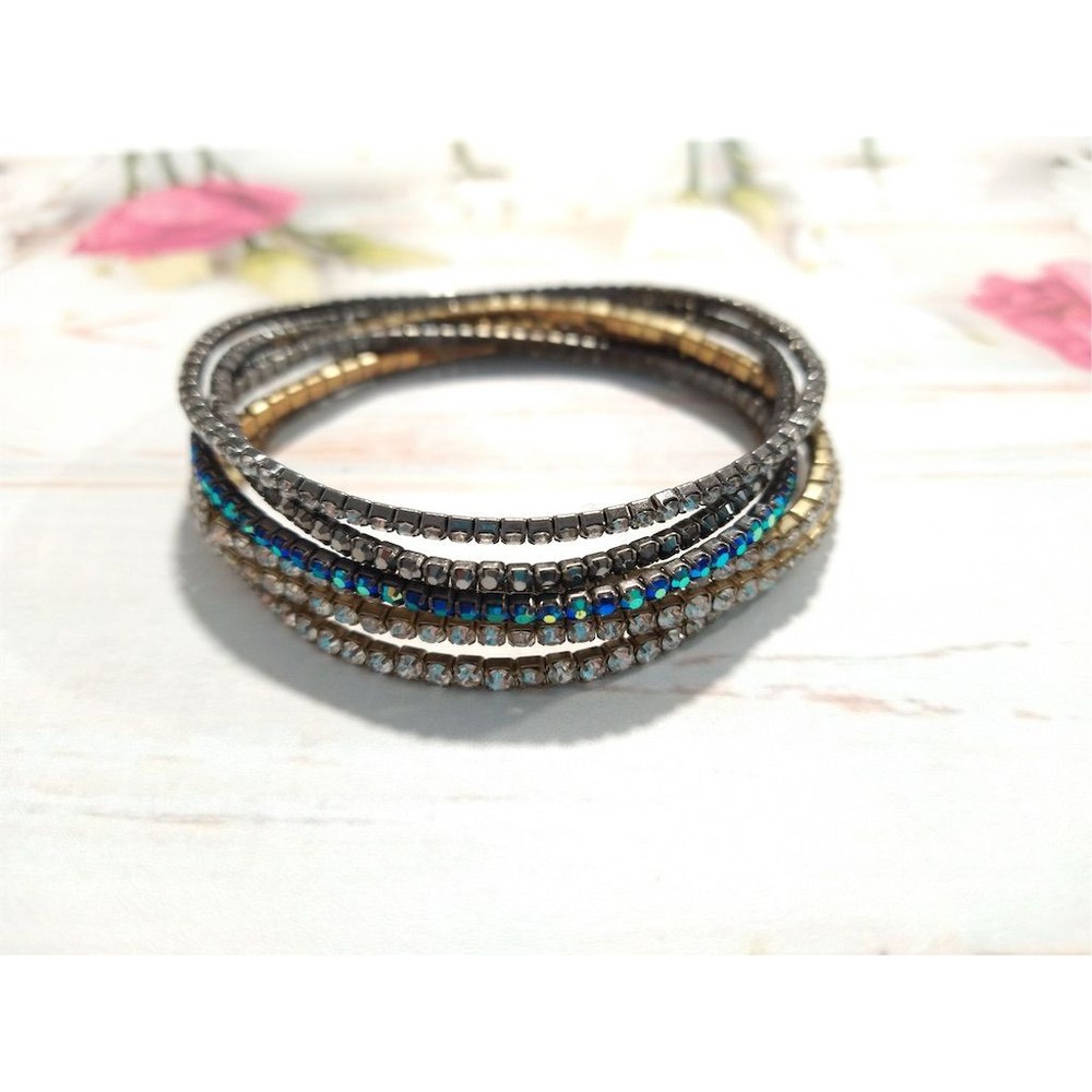 Multicolor Sparkling Rhinestone Layers Bracelet Set of 6 Stackable