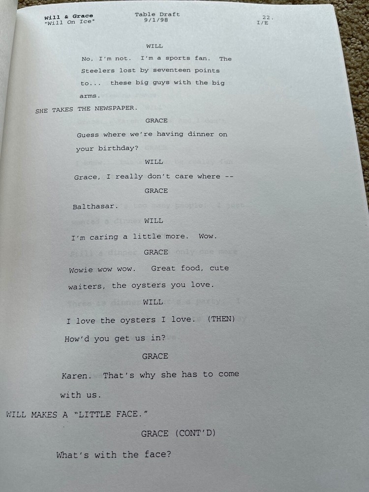 WILL & GRACE TV SERIES SHOW SCRIPT WILL ON ICE TABLE DRAFT