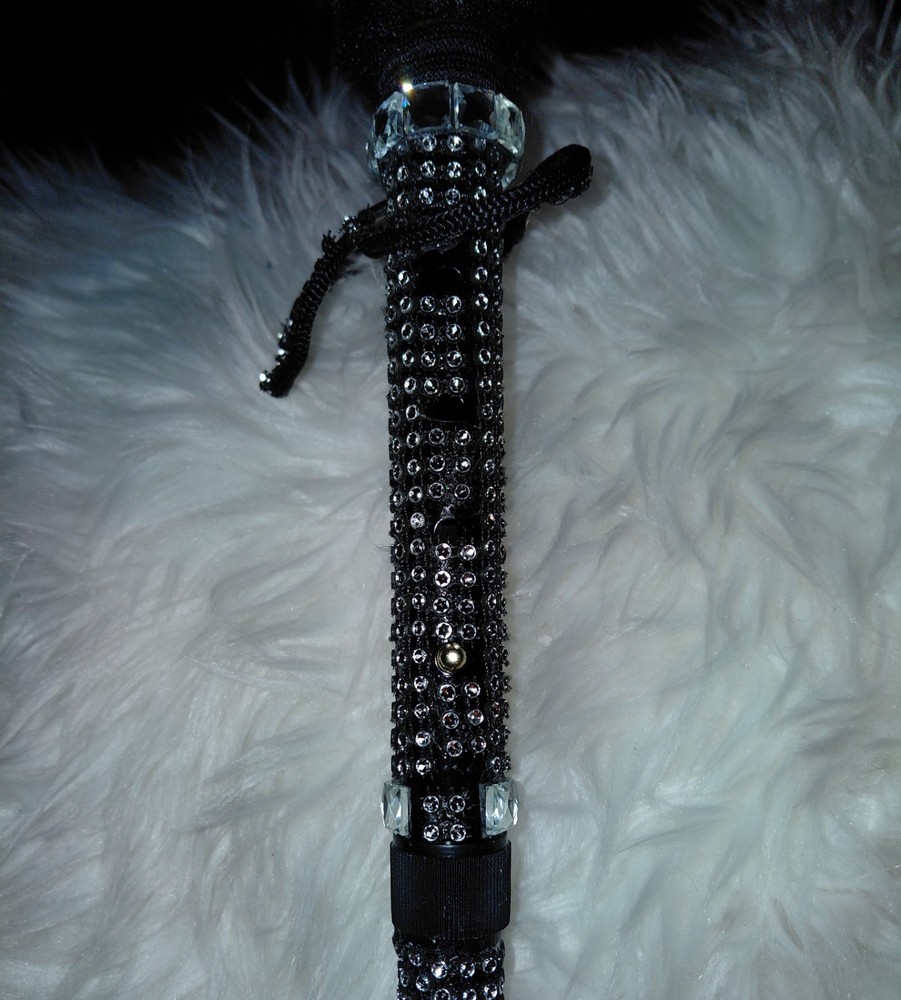 NEW REDESIGNED UPCYCLED WALKING CANE ADJUSTABLE FOLDABLE BLACK BLING-BLING...