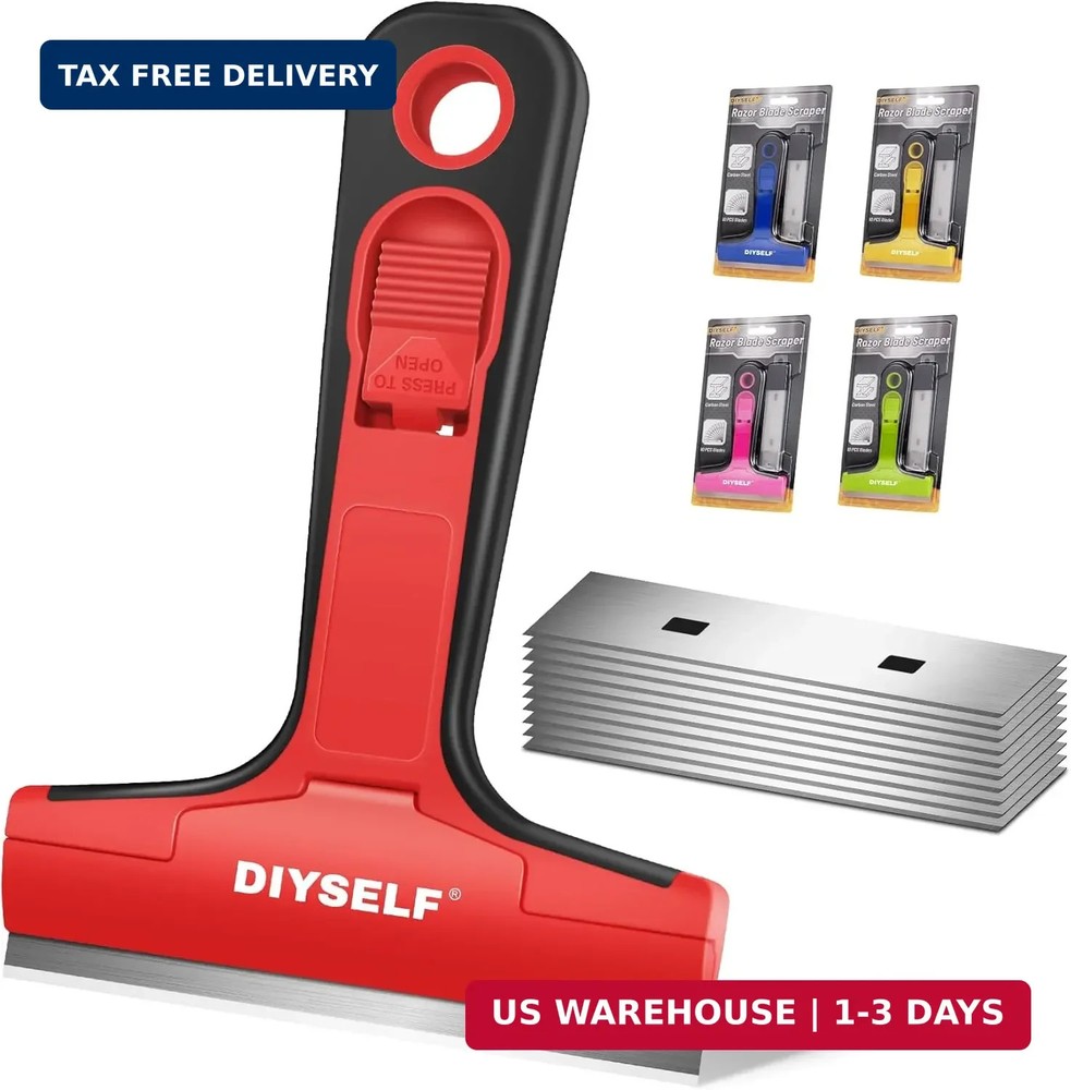 DIYSELF Razor Blade Scraper, 1 Pack Scraper Tool with 10pcs 4-Inch Blades, Razor