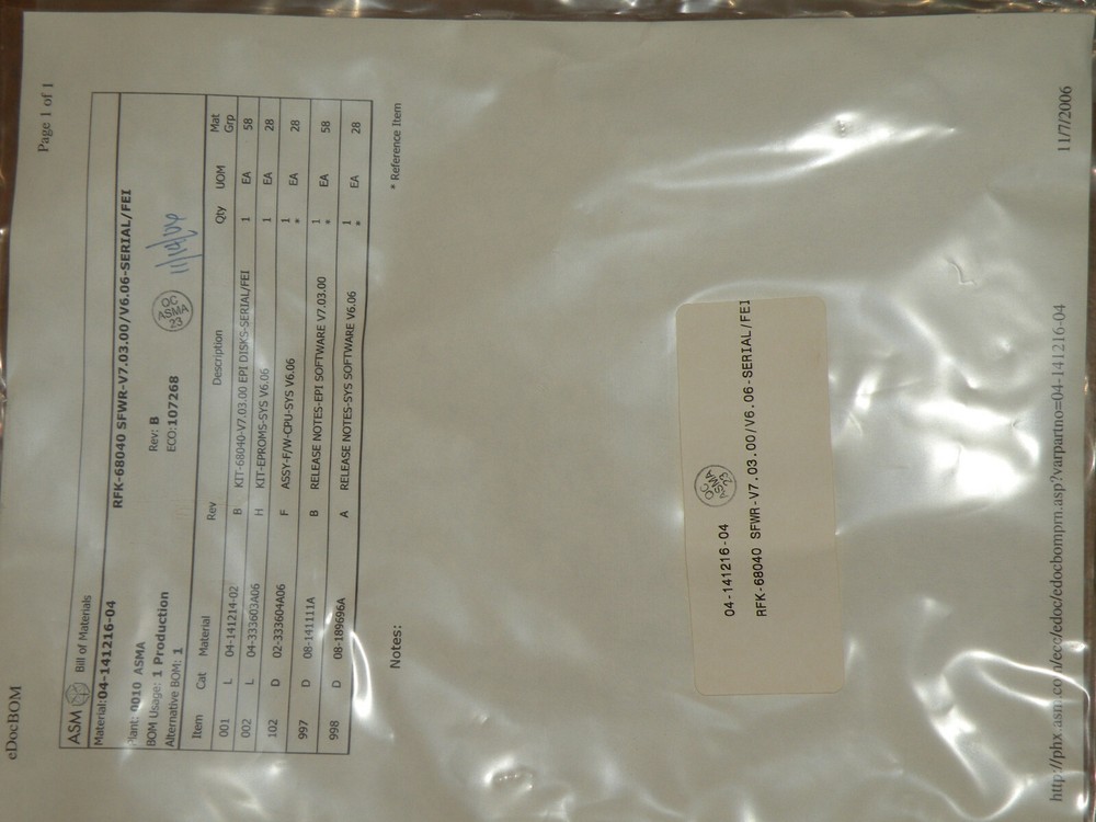 ASM EPROM RFK-68040 SFWR-V7.03.00 Serial / FEI Kit & Software