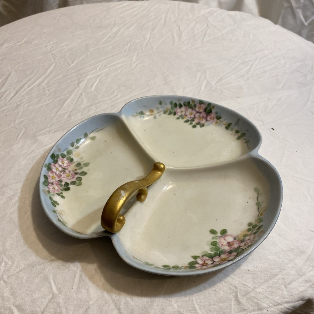 Signed Vintage Hand Painted Three Compartment Tray