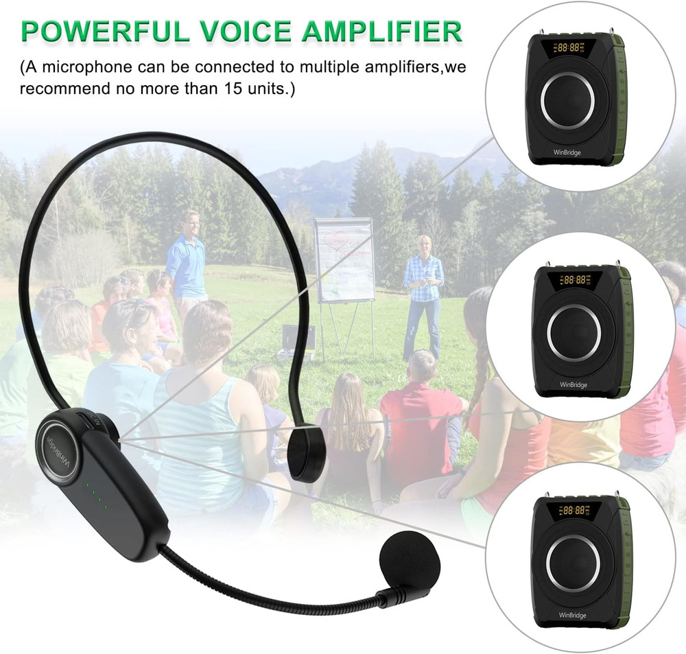 Bluetooth 5.0 Voice Amplifier with Wireless Mic Headset, Waterproof Personal Mic
