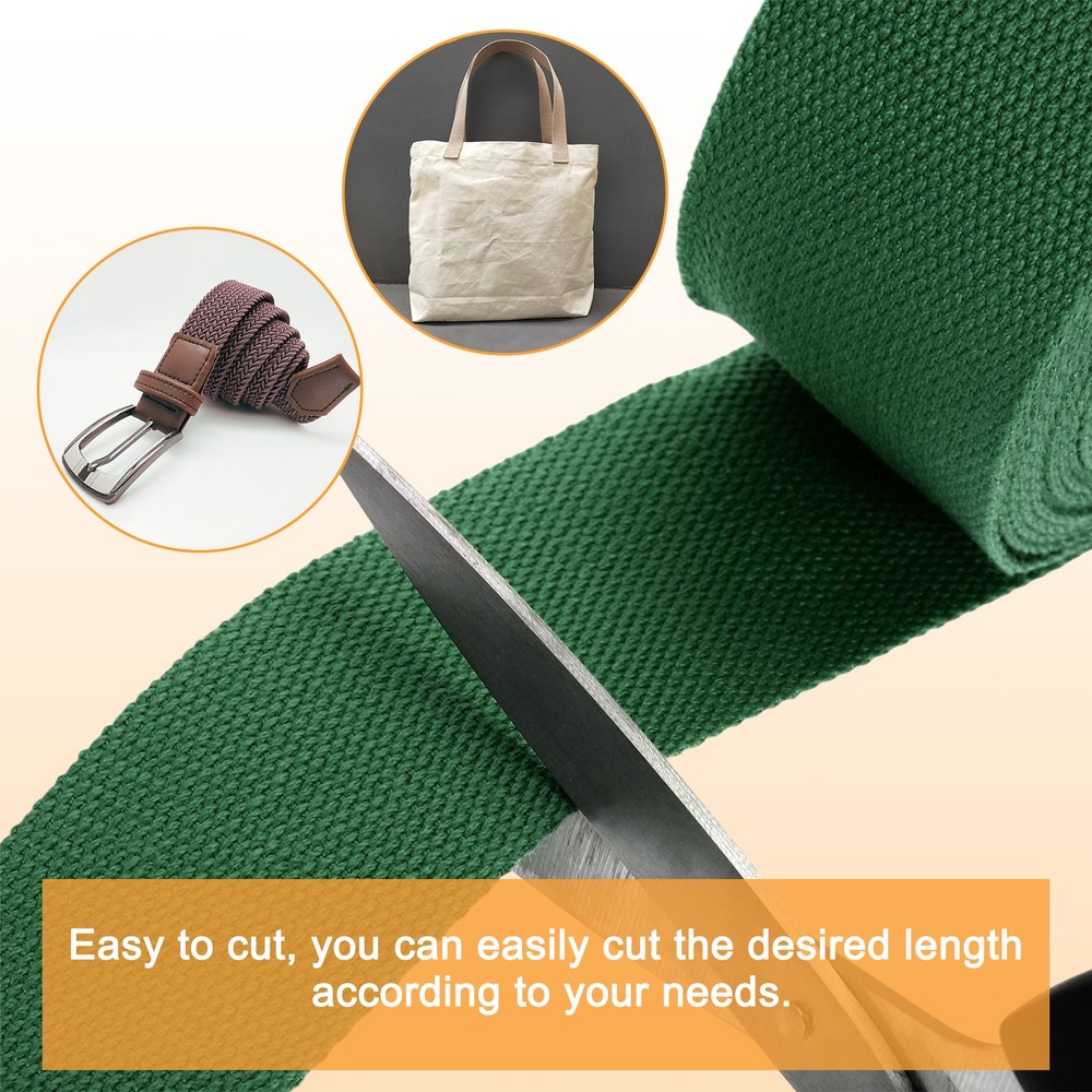 Cotton Webbing 2 Inch 11 Yard Polyester Cotton Webbing Strap, Dark Green
