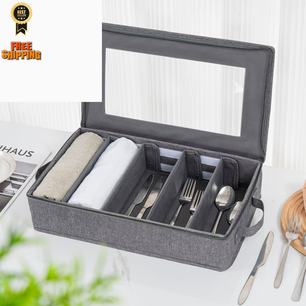 Lafulling Flatware Utensil Storage Case, Silverware Box 1 PACK, Grey